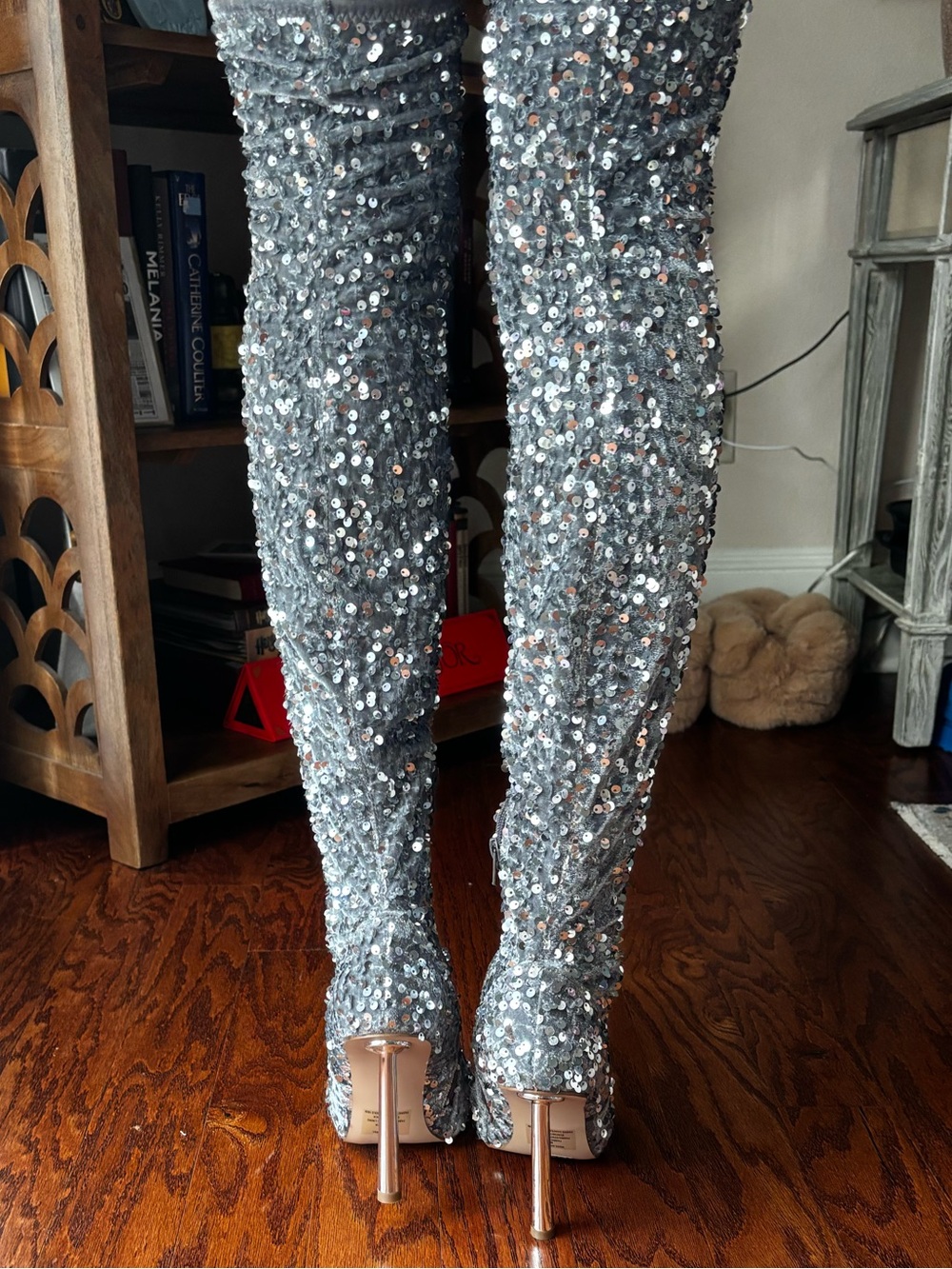 Steve Madden Vivee Silver sequined Over-The-Knee Boots Sz 8 - Picture 6 of 11